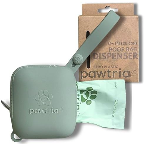 Pawtria Silicone Poop Bag Holder Dispenser, Matte Green + 15-Bag Roll