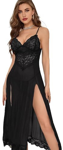QeeFop Sexy Lingerie Donna Babydoll Indumenti da Notte Indumenti da Notte Slip Lingerie Spacco Laterale Sexy Donna Babydoll Abito al Ginocchio Abito Senza Maniche con Tanga Abbinato