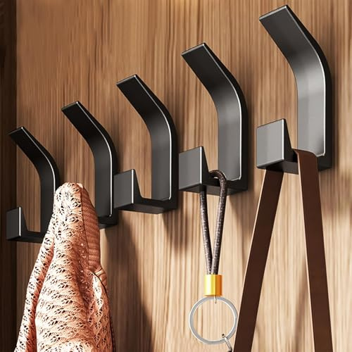eaacaa - Ganchos de pared resistentes, 5 piezas de metal con tornillos, gancho doble toalla, perchero para pared, ganchos para sombrero, gancho para toalla para cuarto de baño, dormitorio, color negro