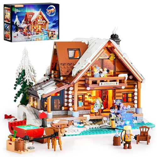 Lumibricks Aurora Cabin with LED– 2425pcs Northern Observation Wooden House Set with Innovative Aurora Projection Light System, Immersive Arctic Scenes, Collector Display for Adults