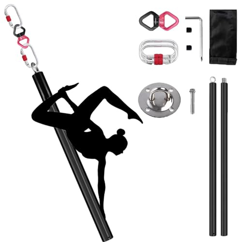 Minglez Barra Pole Dance Barra de Stripper de 45 mm para Ejercicios Aéreos, Barra de Pole Dance Profesional de Silicona para Fitness/Ejercicios, Barras de Suspensión(Black)