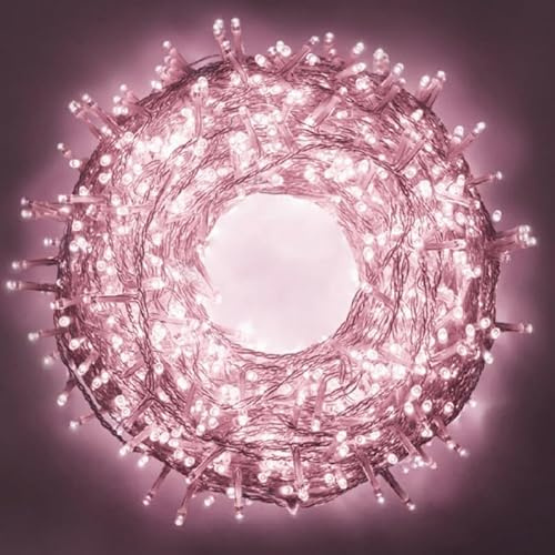 damastoreitalia Catena Luminosa Luci per Albero di Natale da Interno ed Esterno, Ip44, 300 LED, Cavo trasparente, 15 metri (Rosa)