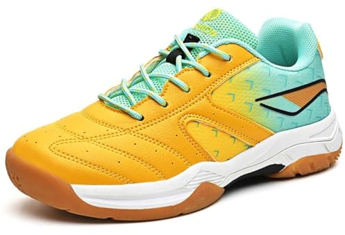 PENXZT Scarpe da Badminton per Donna, Scarpe da Ping Pong Moda Antiscivolo Leggere per Campi al Coperto,Giallo,32 EU