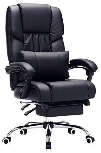 SONGMICS Office Computer Desk Chair with Footrest，height Adjustable，black，OBG71BUK