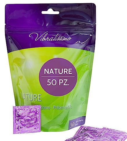 VIBRATISSIMO Condoms Nature 50-Pack I Premium Box Extra Lubricated I Kondoms for Men I Thin Wall Thickness & Natural Color I Feel Real & Ultra-Thin I Male Contraception I w=53mm
