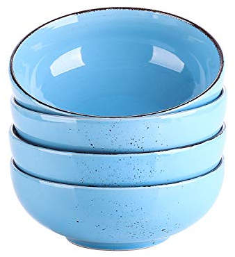 vancasso NAVIA Cuencos de Cereales 800 ml, Cuencos de Sopa de 17 cm, Cuencos Desayuno de Gres, Juego de Tazones para Pasta, Ensalada, Ramen, Microondas y Lavavajillas, Juego de 4, Vintage Azul