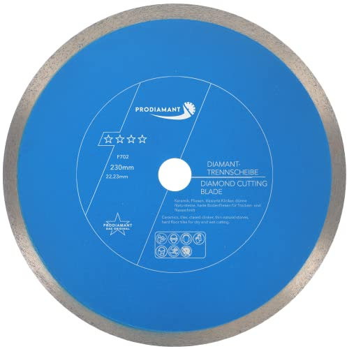 PRODIAMANT Disque à tronçonner diamanté Carrelage professionnel 230 mm x 22,23 mm F702 ProRim pas d'éclats pour les carreaux émaillés Grès cérame et pierre naturelle