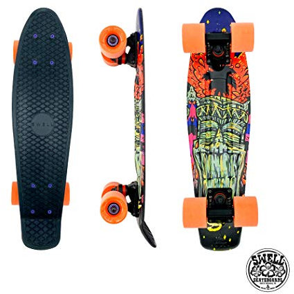 Swell Skateboards for Kids Ages 6-12 | Cruiser Complete Skateboard for Beginners, Kids, Teens, Adults | 22 inch and 28 Inch Plastic Retro Mini Skateboard (22 Tiki Volcano)