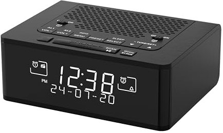 iTOMA Réveil Radio Dab et FM avec 40 Stations préréglées, écran LCD dimmable, Double réveil avec Bouton on/Off, Snooze, Bluetooth 525