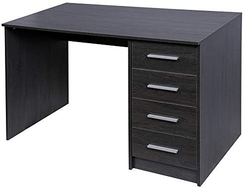BAKAJI Scrivania con Cassettiera 4 Cassetti Tavolo da Lavoro Porta Pc Computer in Legno MDF Arredamento Casa Ufficio Cameretta Design Moderno Dimensione 110 x 56 x 73 cm (Grigio)