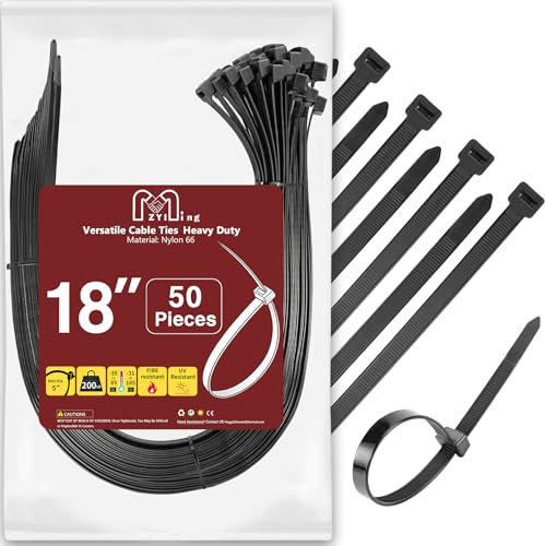 Collier de Serrage Plastique 450mm x 9mm Serre Câble Rislan Serflex Noir Large d'attaches de câble Nylon Resistant UV Cable Ties, Lot de 50 Pièces