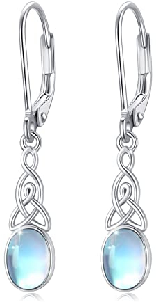 Damen Mondstein hängend Ohrringe 925 Sterling Silber Mondstein Keltische Knoten Ohrstecker Schmuck Geschenk für Frauen Mädchen