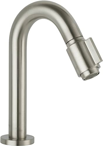 Saqu Essential 2.0 Kaltwasserhahn Gäste WC - 19 cm Hoher Waschtischarmatur - Messing - Mit Rosetten - Gebürstet Stahl - Waschbecken - Armatur