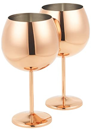 Homiu Stainless Steel Gin Glasses 700 ML 2 Pack Rose Gold Silver Round Shatterproof Goblet Gift Set