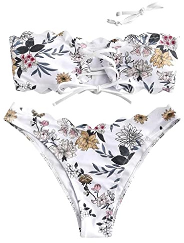SoLu DAY8 Maillot De Bain Femme 2 Pieces Bandeau Bustier Sexy Bikini Uni Bresilien String Tanga Soutien Gorge Triangle Deux Brassiere Grande Taille Push Up Amincissant Shorty
