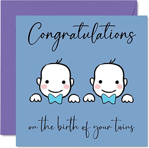 Stuff4 Biglietto di auguri nascita con scritta Twins bambino/ragazzo con scritta in lingua inglese Newborn Well Done Congrats New Baby Cards Welcome To The World 145mm