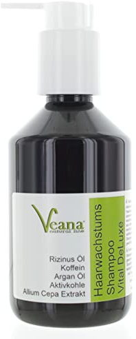 VEANA Haarwachstums Shampoo mit Coffein, Rizinusöl & Arganöl – gegen Haarausfall für Frauen & Männer – Aktivkohle & Zwiebelextrakt – kräftigeres, dichteres Haar – Vital DeLuxe