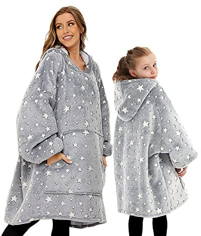 mebiusyhc Oversized Hoodie Blanket Luminous Blanket Hoodie for Adult Kids，Wearable Hooded Blanket with Front Pocket，Adult & Kids Family Matching