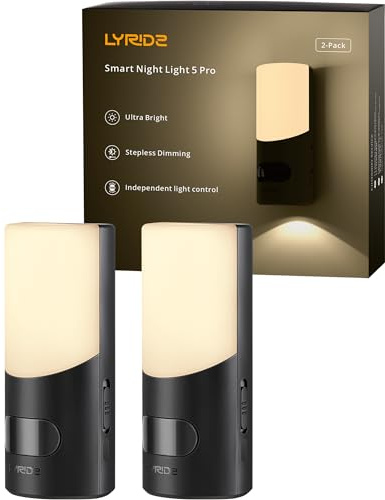 Lyridz Nachtlicht mit Bewegungssensor Aufladbare, 2 Stück Nachtlichter mit 1500-mAh Akku Warmweißes, Dimmbares LED Nachtlicht 3 Modi, automatisch ein/aus für Schlafzimmer, Küche, Flur, Treppe
