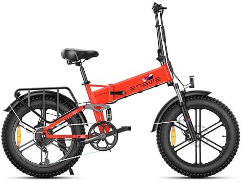 ENGWE Bicicleta Eléctrica Plegable 250W E-Bike, 20×4.0 Inch Off-Road Fat Tire, Batería de 48V 13Ah Alcance hasta 120km, 25KM/H 7 Velocidades Suspensión Completa Engine X (Rojo Puro)