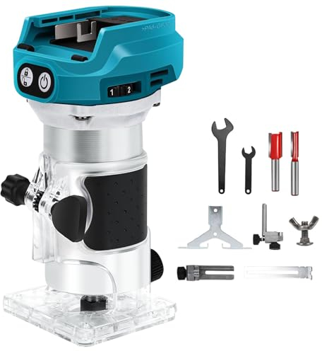 Bois Défonceuse Affleureuse compatible avec Makita 18V Batterie, 1300 W Fraise à bordure sans fil, Routeur à Bois Électrique sans fil avec 6 vitesses, fraise à bords sans balais (sans batterie)