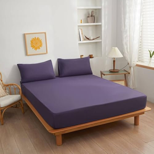 Musihy Spannbetttücher Boxspringbett 180 x 200 + 30cm Polyester Einfarbig Bettzeug Spannbettlaken Matratzenschoner, Lila