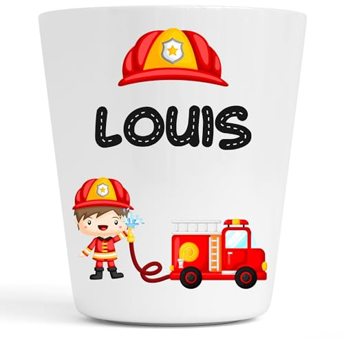 Générique Gobelet en Plastique pour Enfants Personnalisé | Gobelet avec prénom | Verre Plastique Incassable motif Pompier Louis