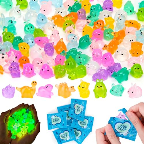 Hysagtek 100 bolsas ciegas – Mini animales de resina luminosos que brillan en la oscuridad, mini animales de resina mezclados con bolsas sorpresa para casa de muñecas, micro jardín, paisaje, acuario