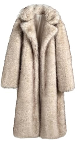 Pardessus Chaud en Fausse Fourrure pour Femmes, Parka d'hiver Moelleuse, Manteaux Longs (Champagne,S)