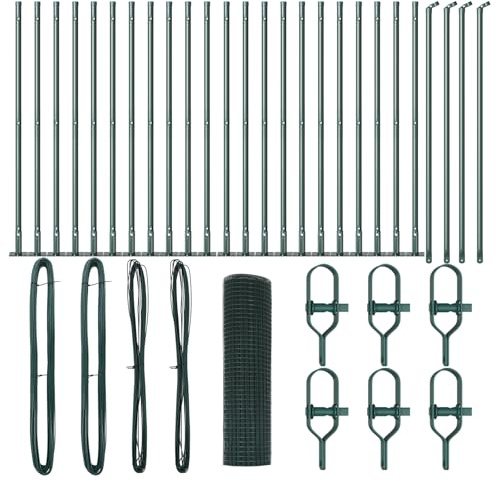 vidaXL Set di Recinzione in Filo Saldato con 13 Pali Flangiati Verde 0,5X50 m Acciaio Soluzione Durevole per Recinzione di Confine per Spazi Esterni. Pannelli di Sicurezza in Metallo UV Resistenti F