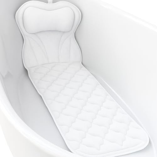 Full Body Bath Pillow Mat & Non-slip Cushion, Bathtub Pillow with 5D Air Mesh and 16 Powerful Suction Cups, Ergonomic Design Support Head and Neck Back for Home Hot Tub Relaxing Spa Fits All Bathtub