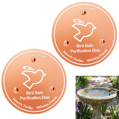 NUTKIT Bird Bath Cooper Disk, 2PCS 99.99% Pure Copper Plate For Bird-bath Clean, 0.6mm Bird Bath Purification Disk with Self-Cleaning Keeps Water Fresh Year-Round for Outdoor Birdbaths Bowls Fountains