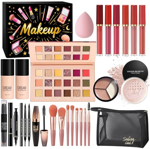Kit de Maquillaje Profesional, Set de Maquillaje Mujer, Estuche de Maquillaje Todo en Uno con Paleta Sombras de Ojos, Fundación, Corrector, Máscara, Gloss Labios, Pinceles, Regalo Ideal para Niñas