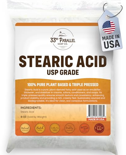 Stearic Acid USP Grade (8oz) White Flakes Triple Pressed NF/USP | 100% Plant-Based, Natural Emulsifier, Solidifier & Thickener for Creams, Lotions, Soaps & Candle Making | 8 Ounces