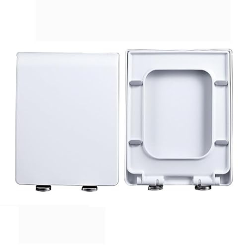 Tapa WC Universal, Tapadera WC con Cierre Suave y Lento, Asiento de Inodoro Cuadrado con Liberación Rápida para una Fácil Limpieza, Tapa de Inodoro Blanco de PP, 45x35cm