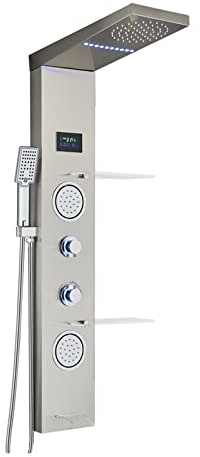 Svart/borstad badrum LED-duschpanel Tornsystem Väggmonterad blandare Handdusch Regnhuvud SPA Massage(Brushed 6001)