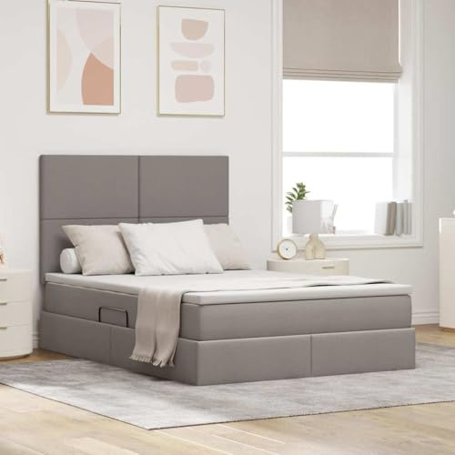 Bucmath Sängklädselsäng med förvaringsutrymme och LED, taupe, 140 x 190 cm, polyester, metallram, hydraulisk lyft, moderna sovrumsmöbler