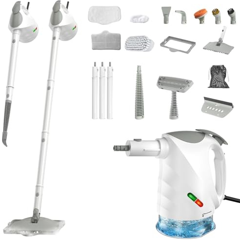 Limpiador a vapor 10 en 1, limpiador a vapor de mano, 15S de calentamiento rápido, 450 ml, limpiador a vapor a presión, multiusos, 1500 W, sin productos químicos para uso doméstico, limpieza de suelos