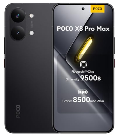 XIAOMI Poco X8 Pro Max Smartphone 12GB+512GB, Dimensity 9500s Prozessor, 8500mAh Akku, Ultra-helles AMOLED-Display, 50MP Light Fusion 600 Hauptkamera mit OIS, Handy in Schwarz, 3 Jahre Garantie