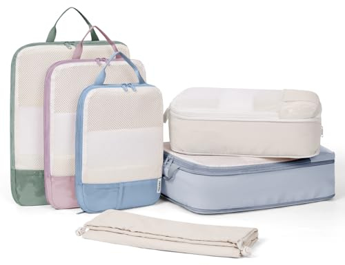 Narwey 6 Sets Compresión Organizador Maletas, Compression Packing Cubes, Bolsas Organizadoras Ropa Viaje, Cubos Organizadoras Maletas Travel Essentials Accesorios Viaje (A-Multicolor)