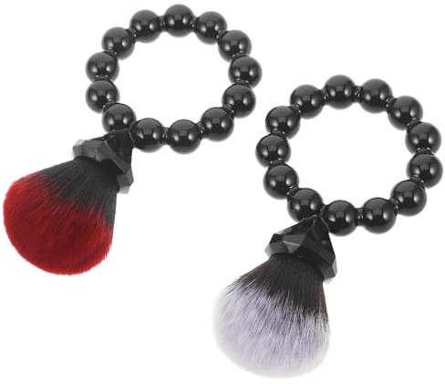 Anneome Brochas de Maquillaje Portátiles 2 Pcs para Polvos y Rubor, Pinceles Suaves Sintéticos con Mango Compacto, Tamaño Mini para Viaje y Retoques Faciales, Color Negro y Marrón