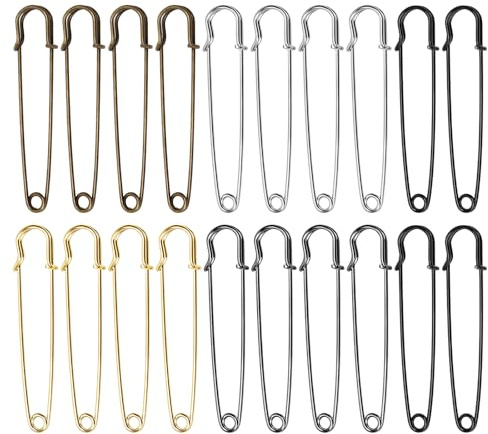 Juego de 20 agujas de seguridad grandes de 10 cm, imperdibles de seguridad de metal para ropa, lona, techos, manualidades, joyas, 5 colores