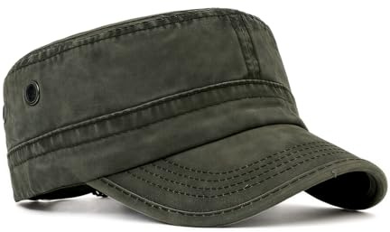 Scettar Men’s Washed Military Cadet Cap, Lightweight Breathable Cotton Hat with Adjustable Strap (56–61cm), Summer Flat Cap for Outdoor Sun Protection (Army Green)