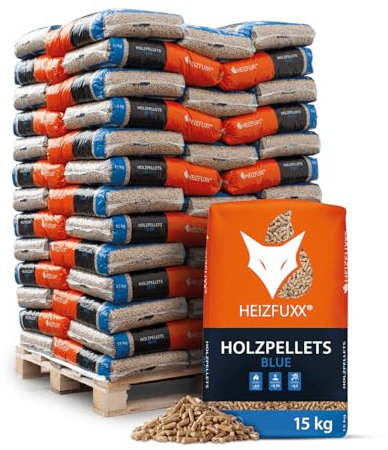 HEIZFUXX Holzpellets Blue Palette 975 kg (65 x 15 kg) - 6mm Weichholz Pellets mit hohem Heizwert & geringem Ascheanteil - Premium Heizpellets als Sackware für Feuerrohr, Kamin, Ofen oder Grill