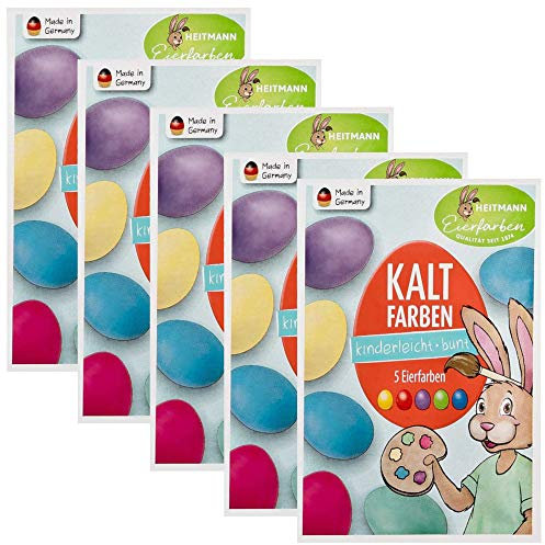 Heitmann Eierfarben Klassische Ostereier-Kaltfarben - Grün, Blau, Gelb, Rot, Violett - (5X Eierfärbetabletten)