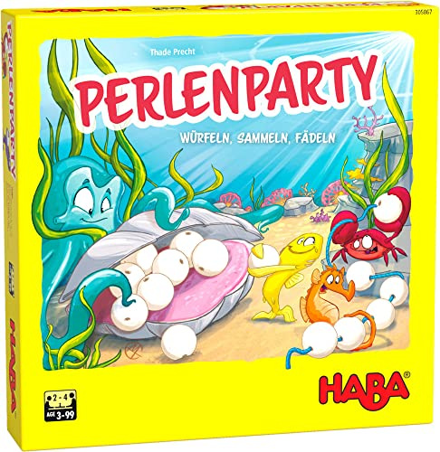 HABA 305867 Pearl Party- A pearly collecting and threading game for 2 to 4 players ages 3 years and up- English Instructions