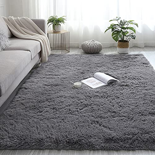 CHBIN Langflor 100x120cm Shaggy Teppich Langflor Teppiche Plüsch Teppich Faux Lammfell Flauschig für Esszimmer oder und Die Küche Cafe Lounge Sofas Usw, Dunkelgrau