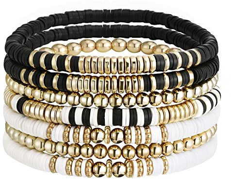 Set di Bracciali Emibele Heishi Surfer, 7 Pezzi Bracciali Impilabili con Perle Tono Disco in Polimero, Corda Elastica, Bracciali Boho con Perle, Bracciale Estivo da Spiaggia, Gioielli per Donne e