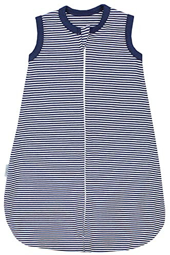 TupTam Sommerschlafsack Baby – Leichter Schlafsack Baby Sommer 0.5 TOG aus Baumwolle, OEKO-TEX zertifiziert, Unisex, Farbe: Streifenmuster Dunkelblau, Größe: 50-56