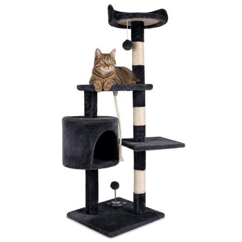 Árbol Rascador para Gatos | 3 Alturas con Refugio y Torre con Plataformas | Cuerda de sisal | Juguete Escalador Gato Grande | 116x40x40cm | Soporta hasta 10kg | Multinivel
